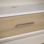 Wall Mounted Wooden TV Cabinet with 2 Open Shelves and Cabinet, 120x26x16 cm, White and Oak