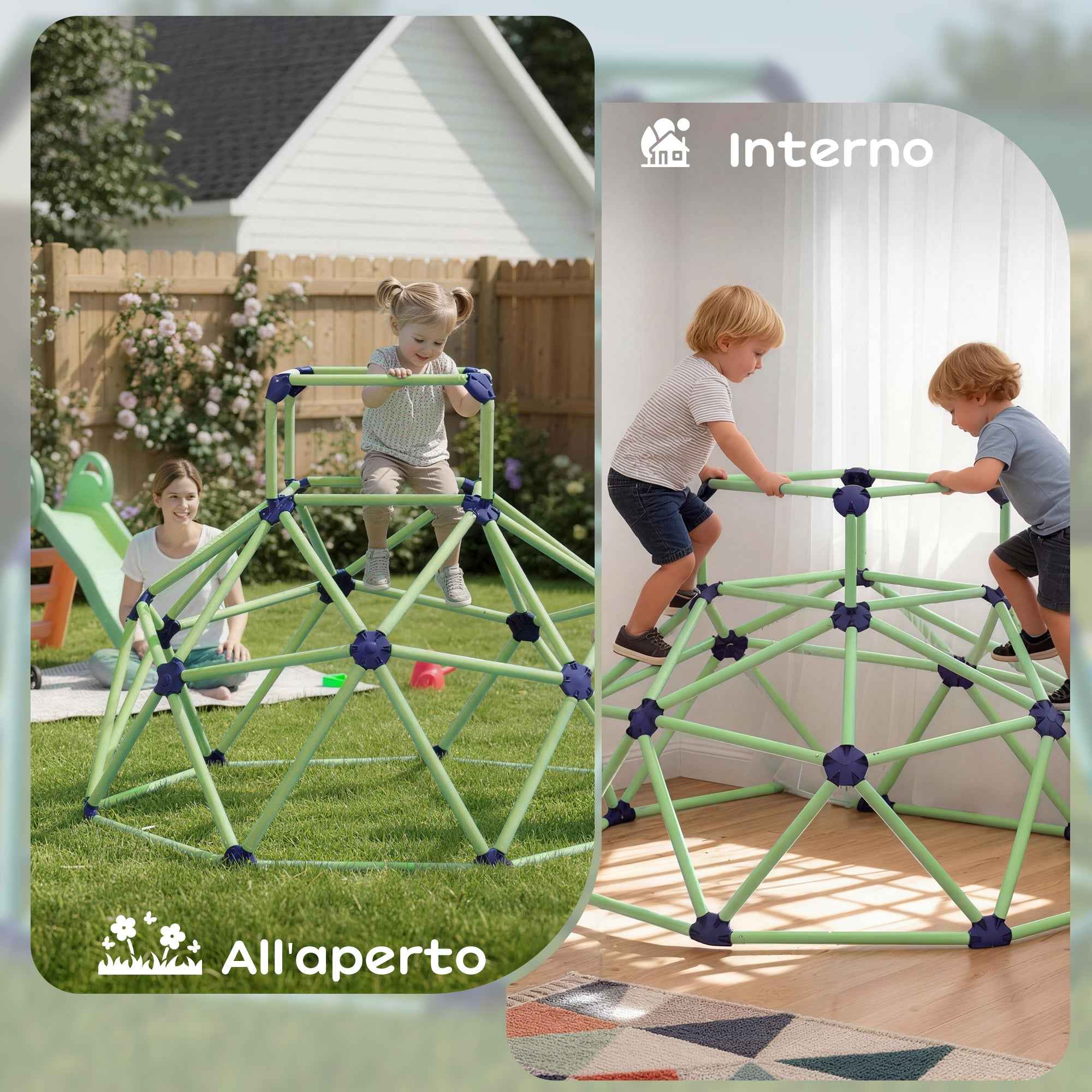 Children's Climbing Game Dome with Beveled Edges, in PP, 182.5x182.5x119 cm, Green and Purple