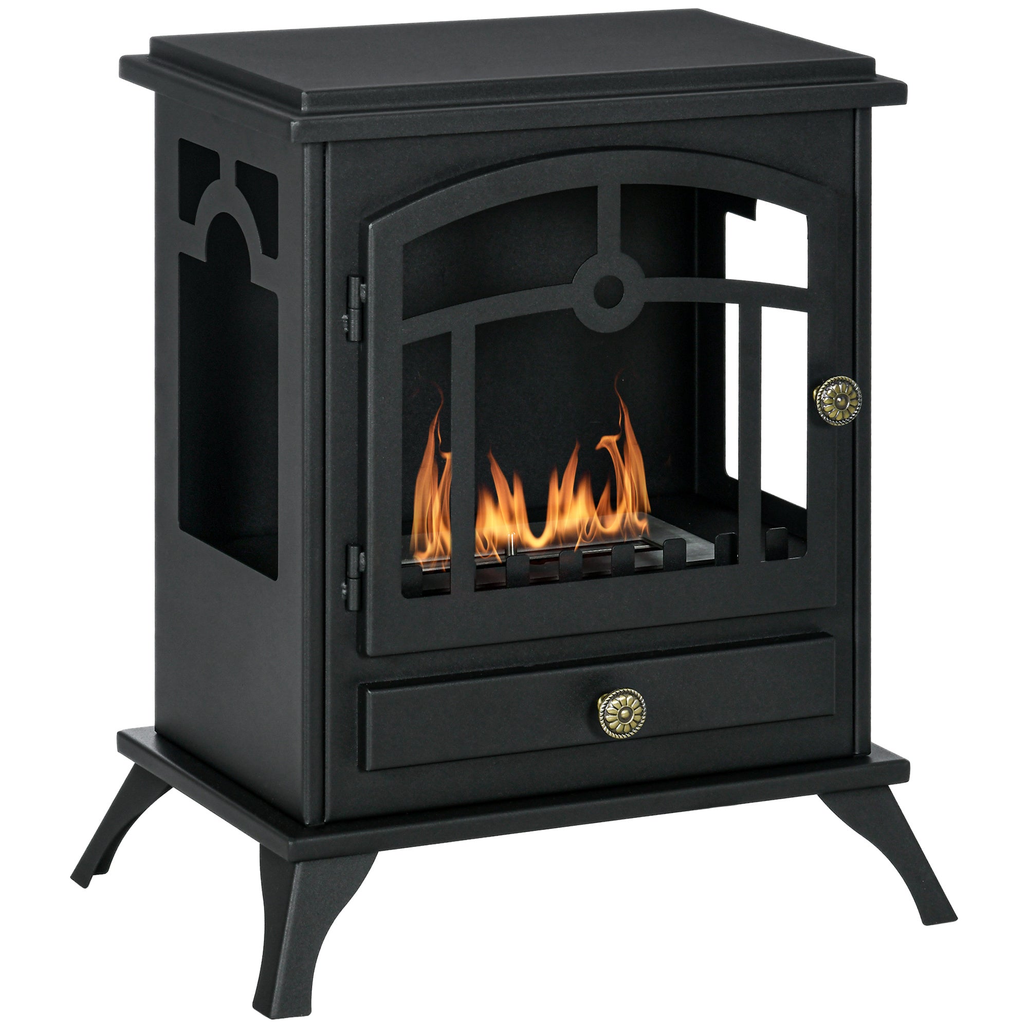 Classic Style Bio Ethanol Fireplace in Steel, 1.2L Burner for 3 Hours of Duration, 45x28x54cm, Black