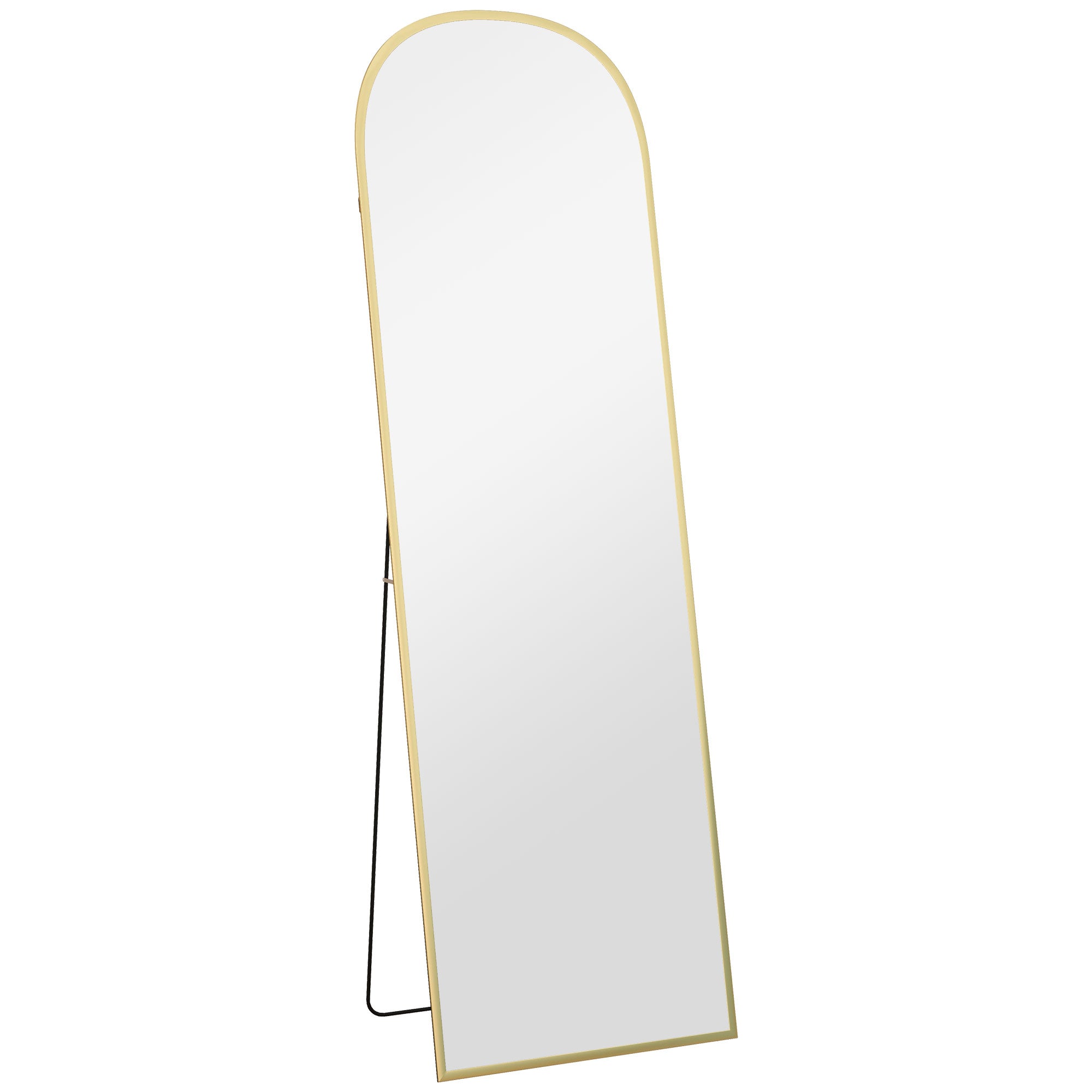 Modern Aluminum Alloy Floor and Wall Mirror with Folding Stand, 50x170cm, Gold
