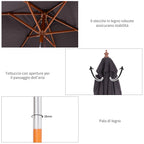 Outsunny 2x1.5m Tilting Garden Umbrella with 6 Ribs and Fir Wood Pole, Dark Grey
