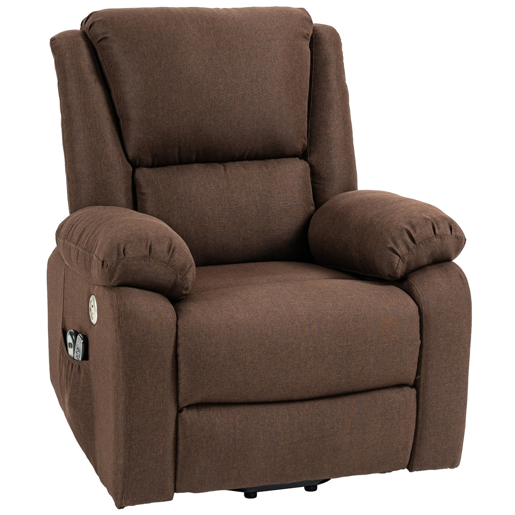 HOMCOM Reclining Lift Chair with Footrest, in Linen Effect Fabric, 87x92x105 cm, Coffee - Borgè