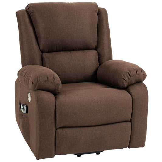 HOMCOM Reclining Lift Chair with Footrest, in Linen Effect Fabric, 87x92x105 cm, Coffee