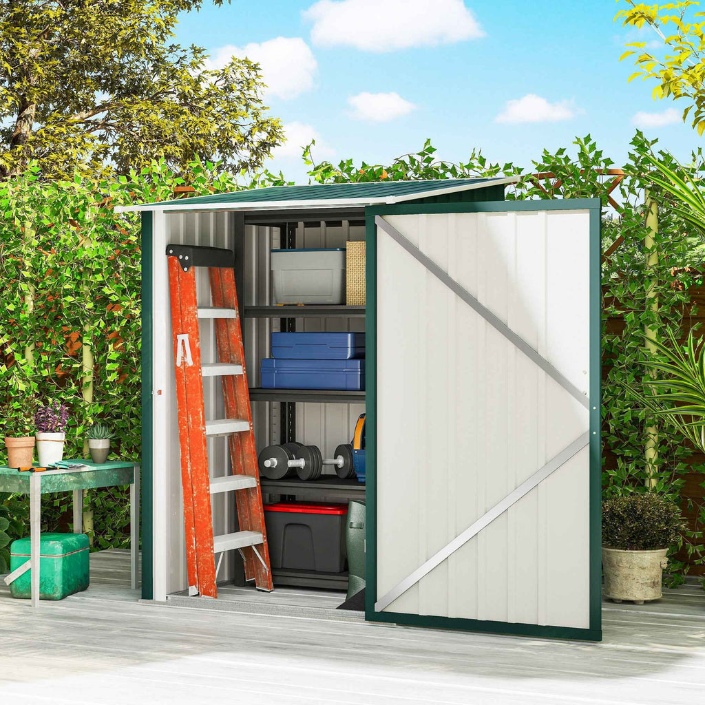 Outsunny Galvanized Steel Garden Shed with Hinged Door, 100x104x160 cm, Green