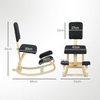 Rocking Kneeling Chair in Linen-Effect Fabric and Birch Wood, 51x84x93 cm, Black