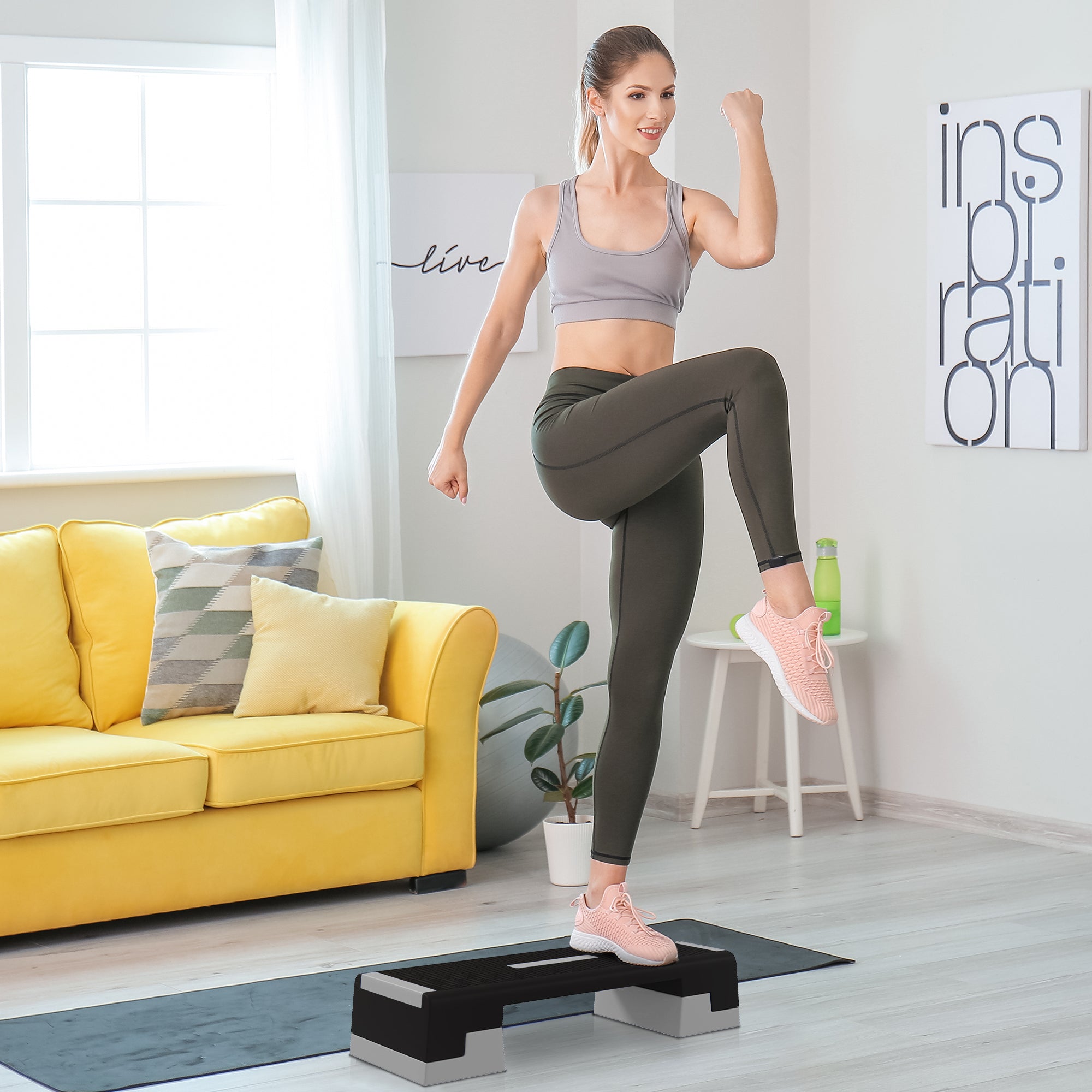 SPORTNOW Adjustable Height Stepper with Removable Steps and Non-Slip Bottom, in ABS, 97x36x15/20/25 cm, Gray - Borgè