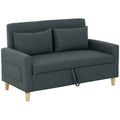 HOMCOM 2-Seater Sofa with Storage Space and Cushions, in Linen and Wood Effect Fabric, 135x72x84 cm, Dark Grey