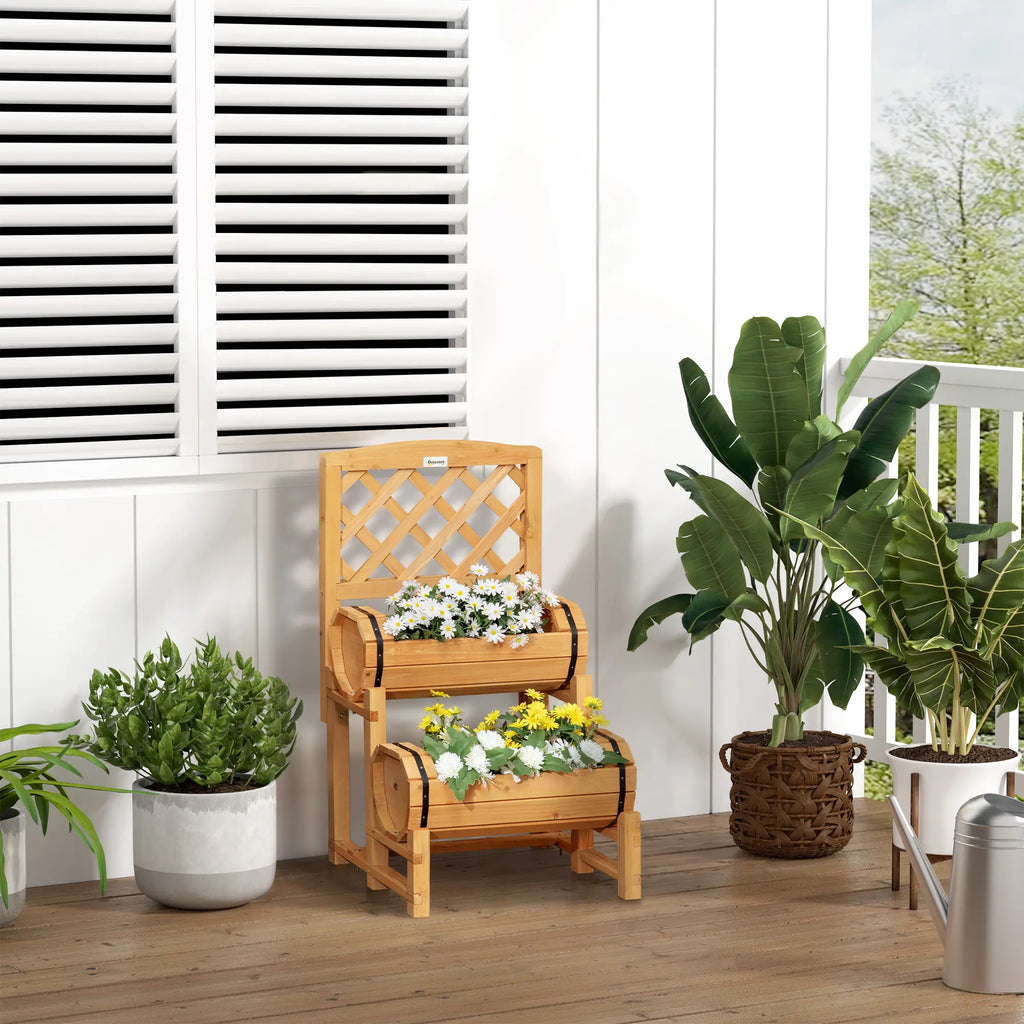 Half Barrel Outdoor Planter in Fir Wood with Raised Vertical Design, 45x45x80 cm - Borge' Group Limited