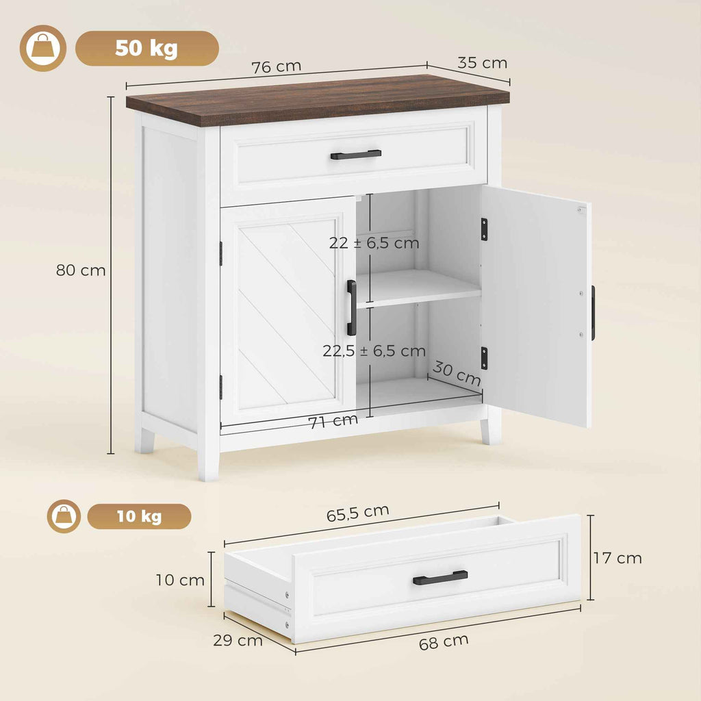 HOMCOM Modern Rustic Sideboard with Adjustable Shelf, Storage Space and 2 Doors.