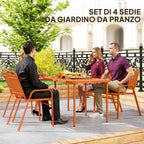 Outsunny Set of 4 Stackable Garden Chairs with High Backrest and Armrests, in PP and Steel, 56x66x91 cm, Orange