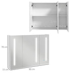 Kleankin Condition with mirror with adjustable shelves and 3 -colored LED lights, in MDF and glass, 90x15x70 cm, white - Borgè