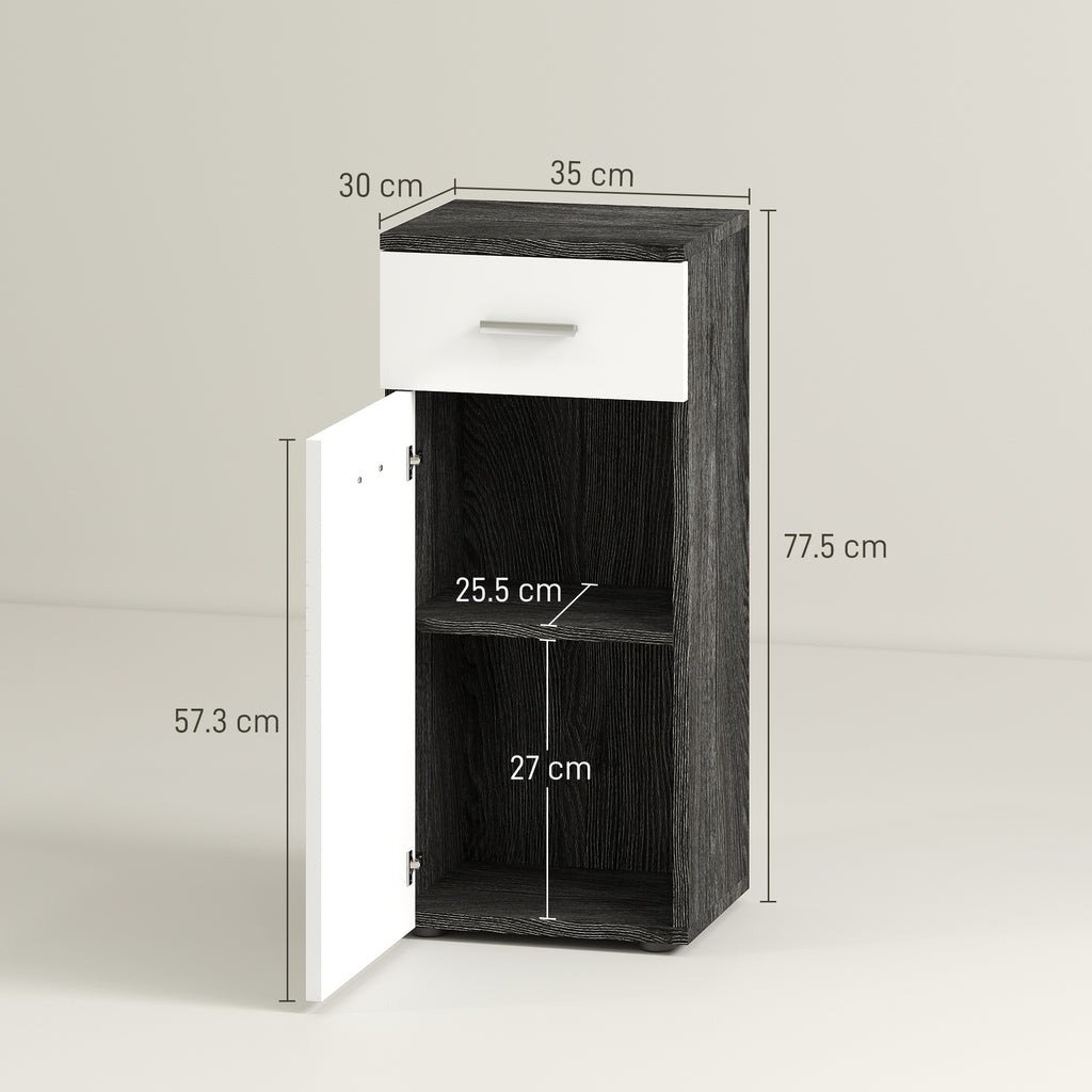 Bathroom Cabinet with Drawer and Wooden Cabinet, 35x30x77.5cm, Black and White