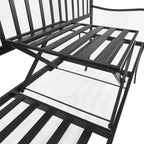 2-Seater Outdoor Bench, Garden Bench with Extendable Metal Table 150 x 53 x 95 cm Black - Borge' Group Limited