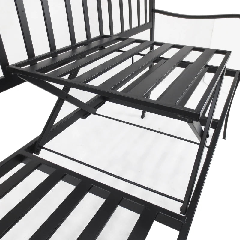 2-Seater Outdoor Bench, Garden Bench with Extendable Metal Table 150 x 53 x 95 cm Black - Borge' Group Limited