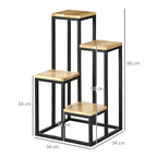 4-Tier Metal and Wood Plant Shelf for Indoor and Outdoor, 34x34x66cm