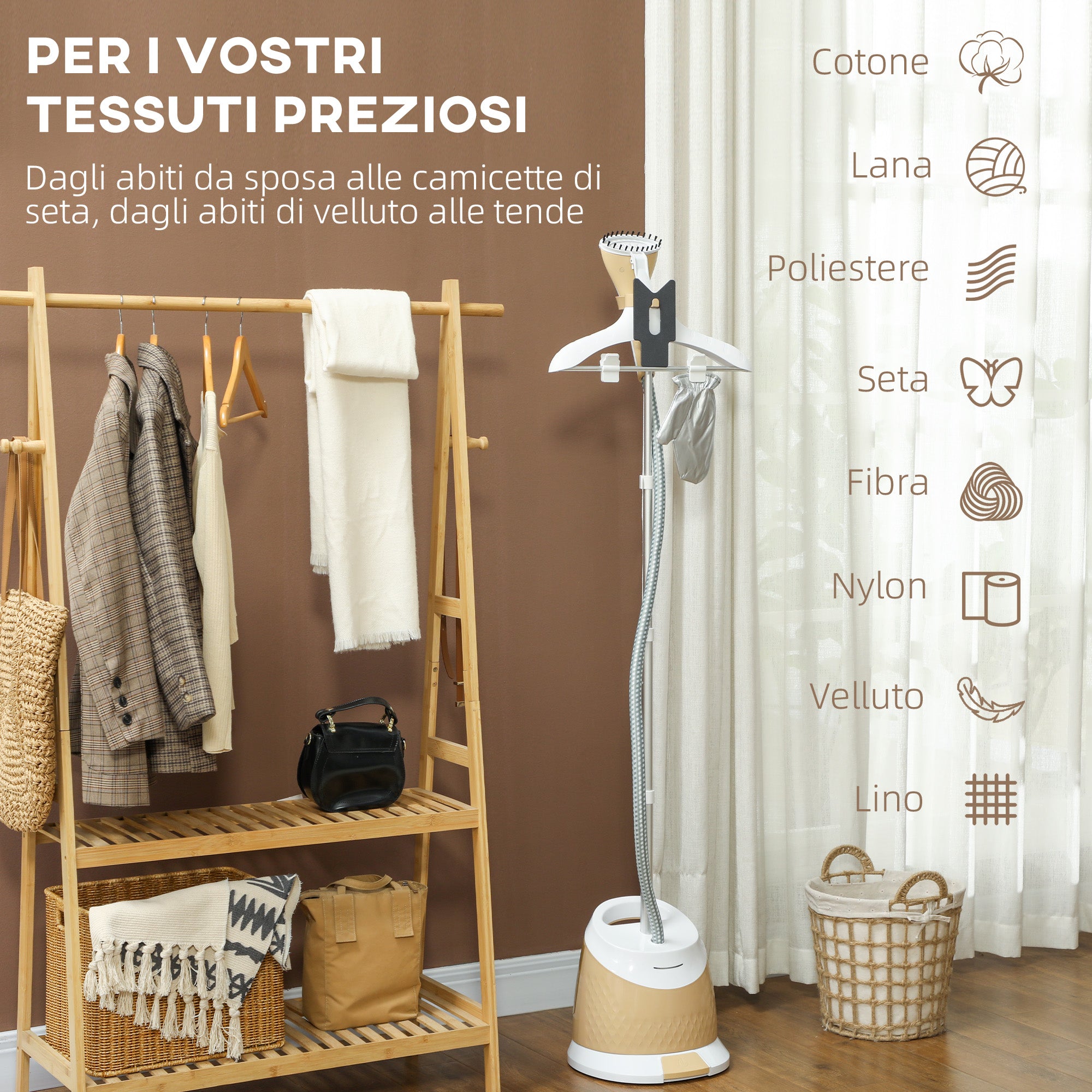 1800W Vertical Steam Iron with 1.8L Tank, Adjustable Height and Accessories, Gold