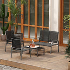 4-Piece Outdoor Set with Coffee Table, 2 Chairs and Sofa with Adjustable Backrest, in Steel and Black Textilene