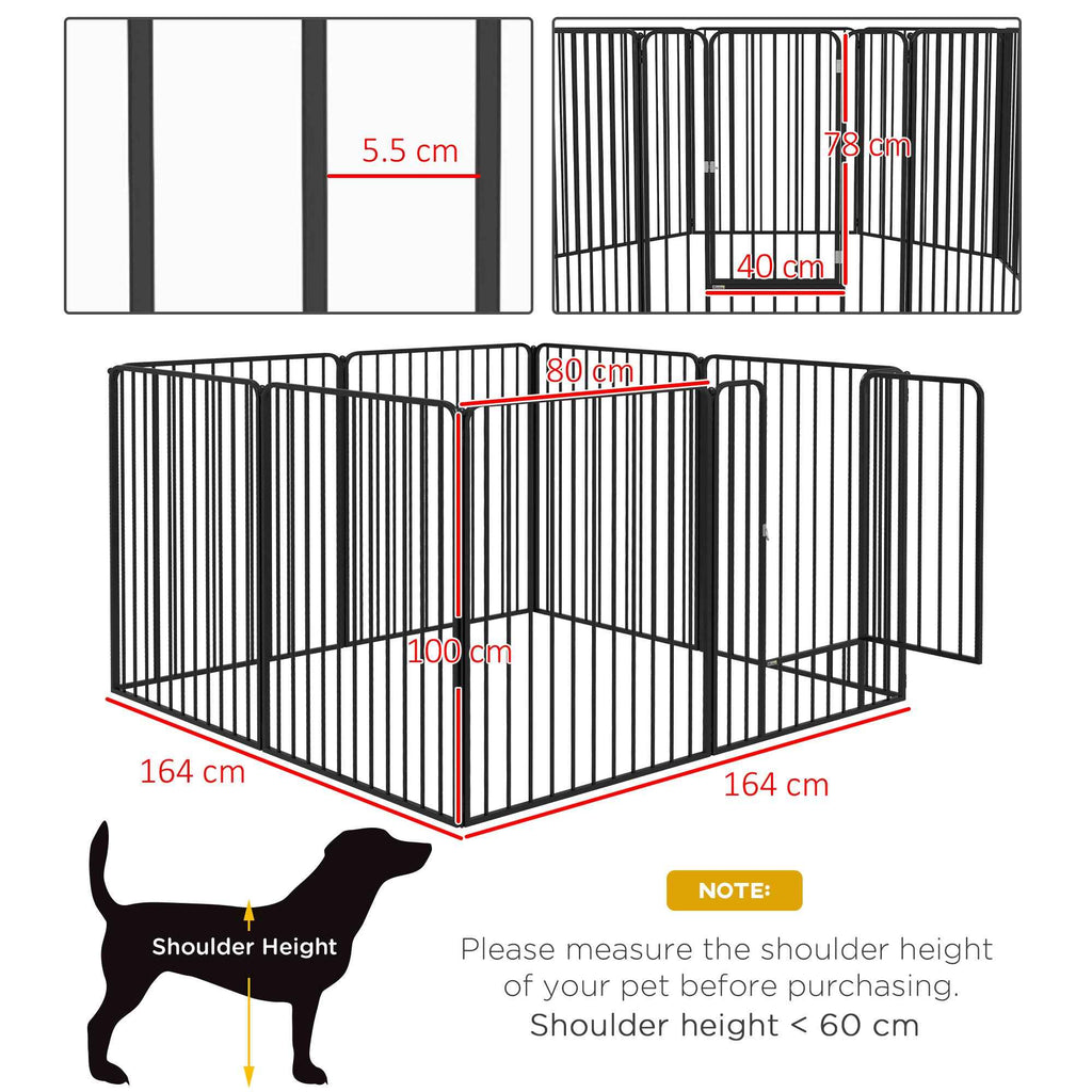 PawHut 8-Panel Modular Indoor/Outdoor Dog Kennel with 9 Pegs, Steel, 164x164x100 cm, Black