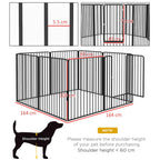 PawHut 8-Panel Modular Indoor/Outdoor Dog Kennel with 9 Pegs, Steel, 164x164x100 cm, Black