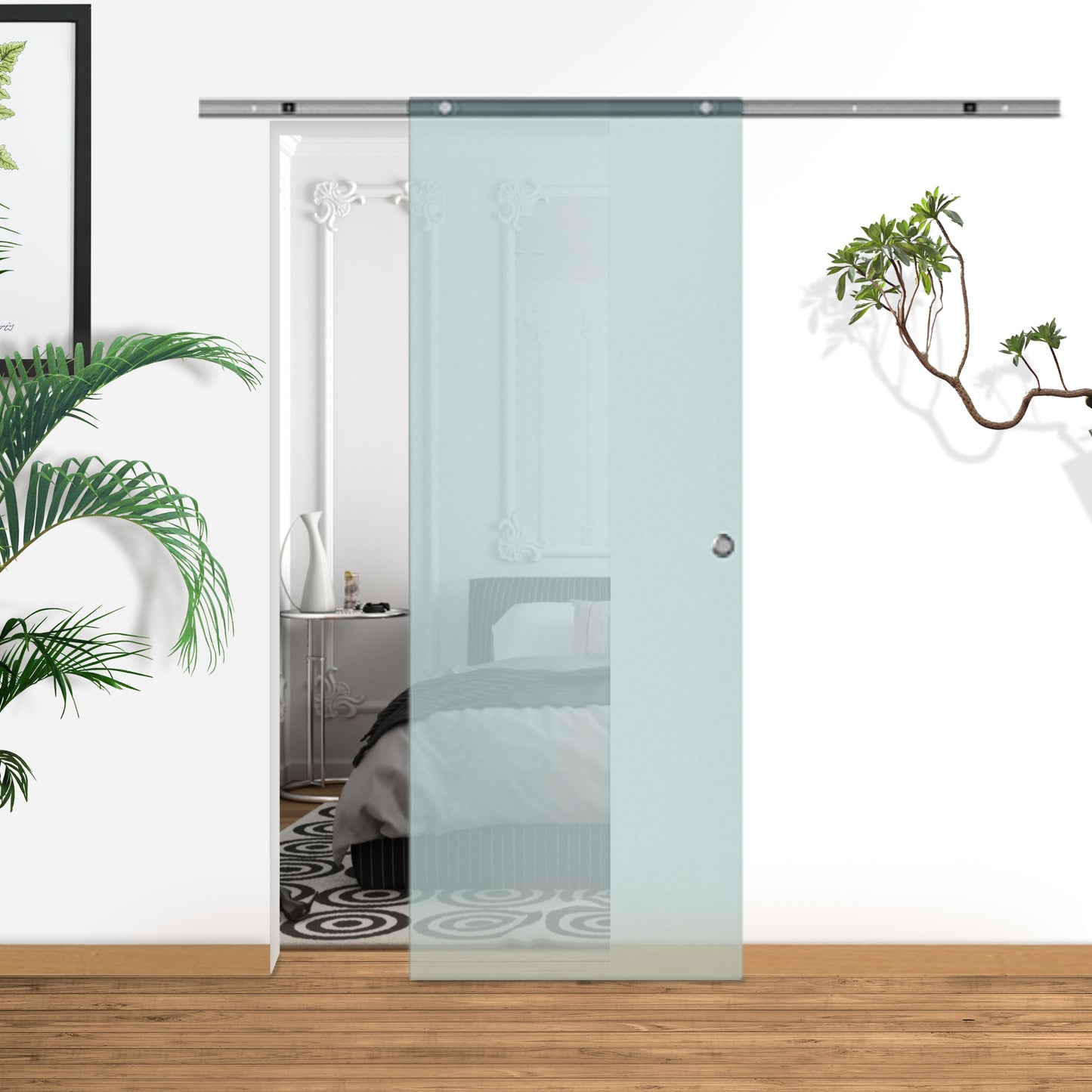 Sliding door in frosted glass with aluminum track for bathroom kitchen study glass 205cm - Borgè