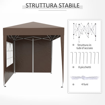 Outsunny gazebo 2x2 m folding with 4 removable walls and transport bag, metal and polyester, brown - Borgè