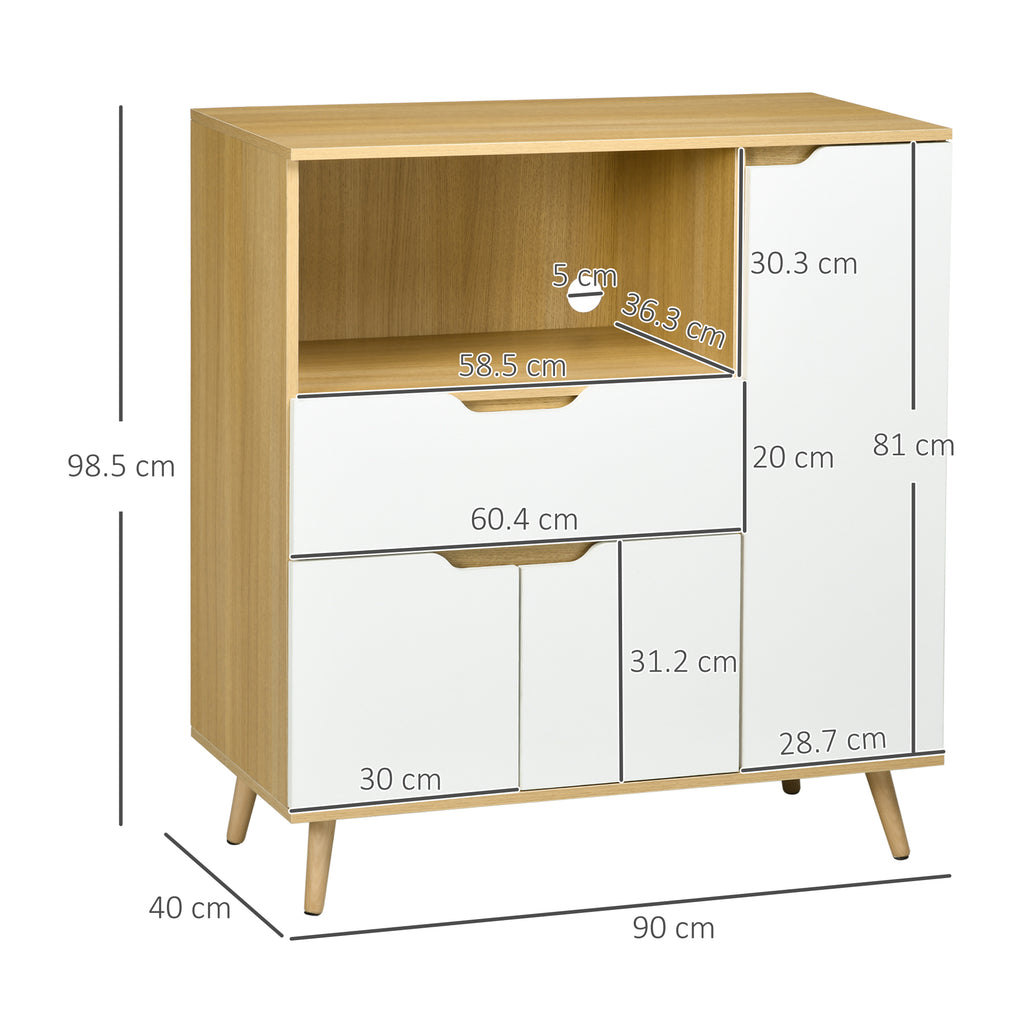 Microwave Cabinet with Open Shelf, Cabinets and Drawer, 90x40x98.5cm White and Wood