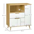 Microwave Cabinet with Open Shelf, Cabinets and Drawer, 90x40x98.5cm White and Wood