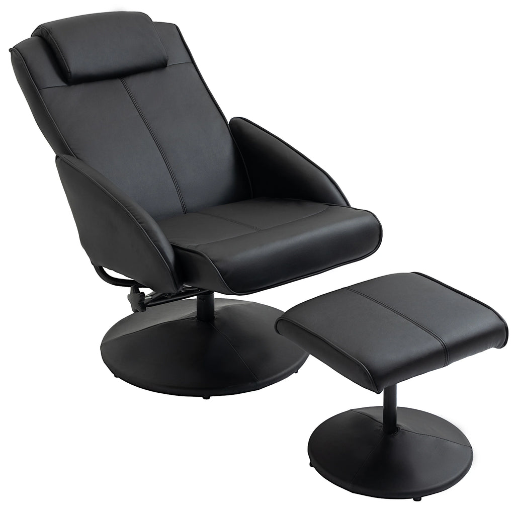 RELAX | Reclining Relax Chair with Matching Footstool and Faux Leather Upholstery, Black