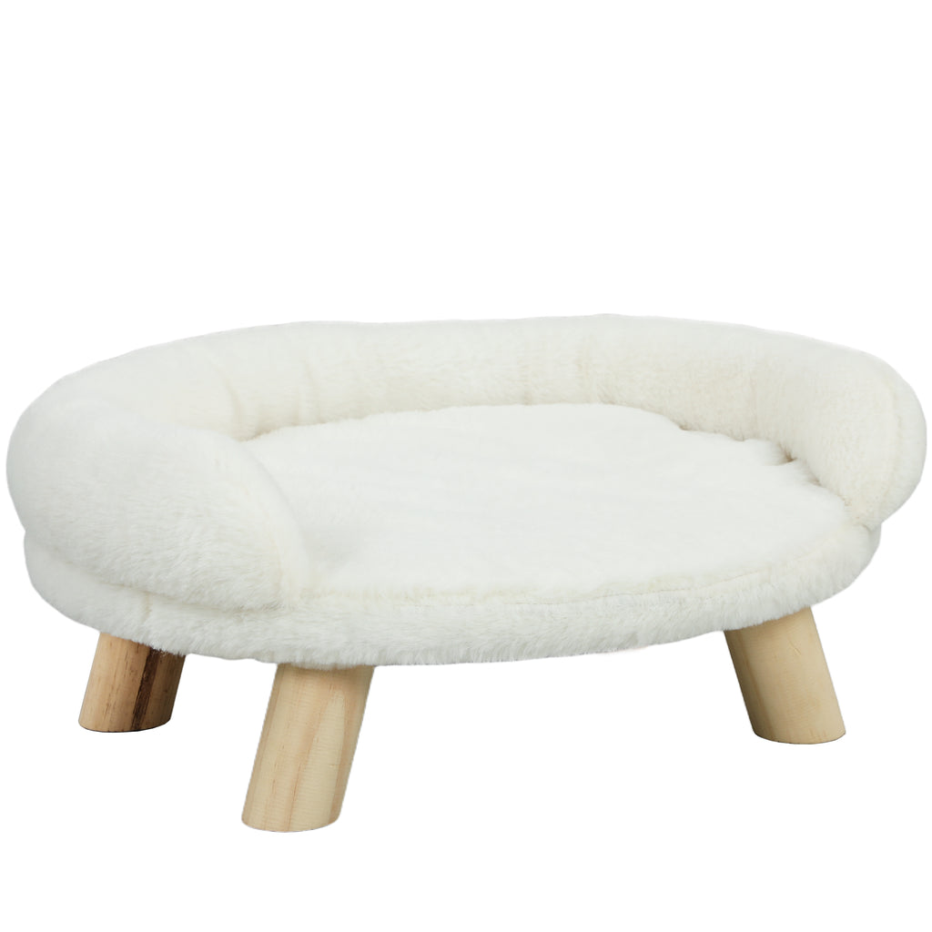 PawHut Plush Dog and Cat Sofa Bed with Removable Backrest, 47x40x20 cm, Cream