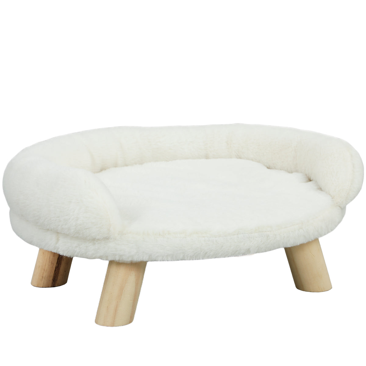 PawHut Plush Dog and Cat Sofa Bed with Removable Backrest, 47x40x20 cm, Cream