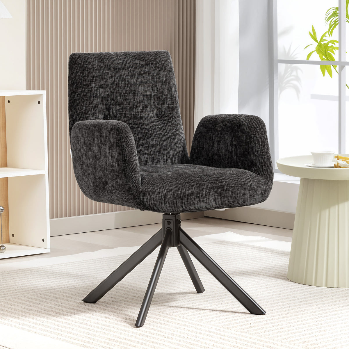 HOMCOM Swivel Bedroom Chair in Linen-Effect Fabric or Angled Steel Legs, Black