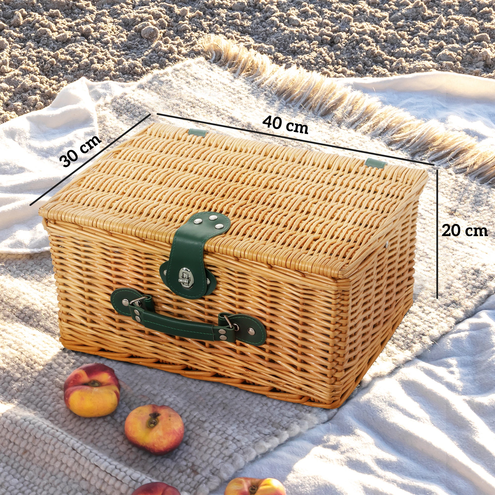 Picnic Basket for 2 People in Wicker with Thermal Area and Corkscrew, 40x30x20 cm, Light Brown