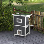 2-Tier Outdoor Wooden Cat Kennel with Asphalt Roof and 4 Doors, 60x60x90.5cm, Gray - Borgè