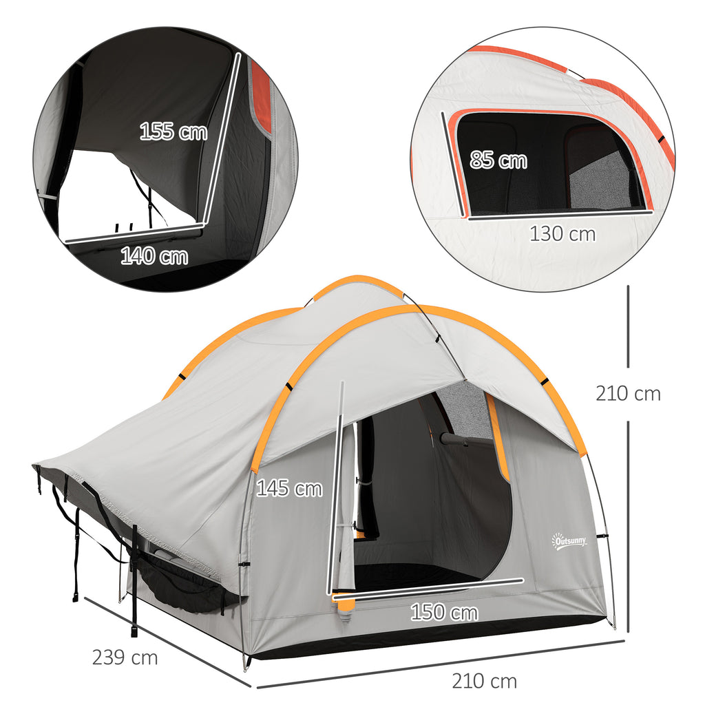 Outsunny 3-Door Waterproof Car Tent in Polyester, PE and Fiberglass, 239x210x210 cm, Gray and Orange - Borgè