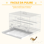 Metal Bird Cage with Perches, Food Bowls and Handle, 60x41x41cm