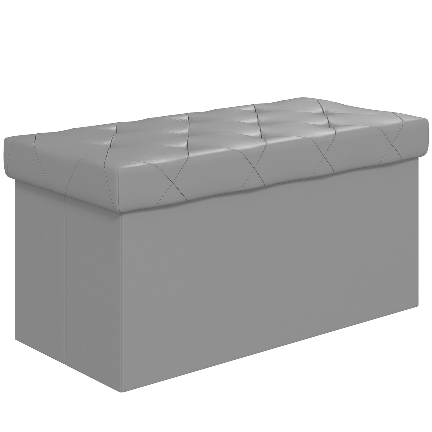 84L Folding Storage Bench, Padded Lid and Faux Leather Upholstery, 76x38x38cm, Grey