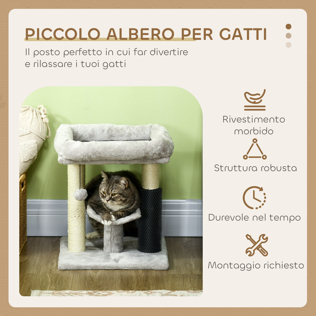 Cat Tree with Cat Bed, Platform, Brush and Sisal Pole, 40x40x48 cm, Grey