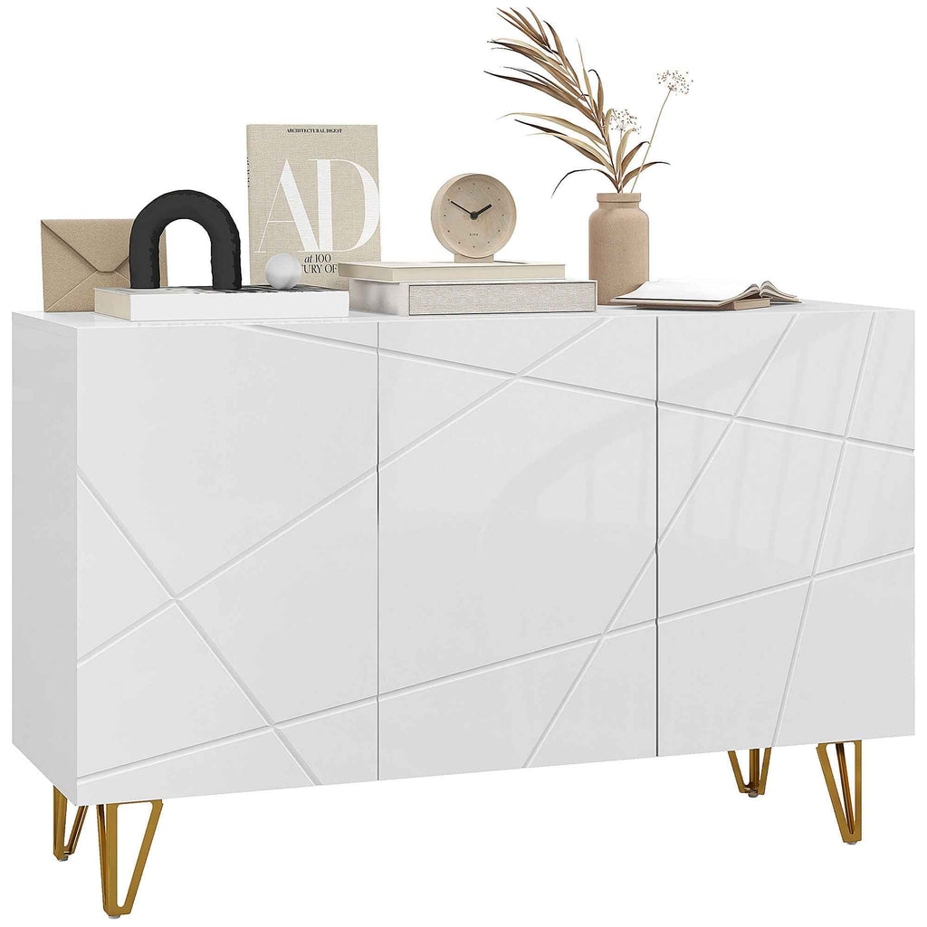 HOMCOM Storage Unit with 2 Cabinets and Adjustable Shelf, in Chipboard and Metal, 120x40x75 cm, White and Gold