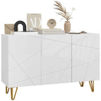 HOMCOM Storage Unit with 2 Cabinets and Adjustable Shelf, in Chipboard and Metal, 120x40x75 cm, White and Gold