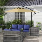 Decentralized Garden Umbrella with Cross Base and Crank Opening, 294x193cm, Brown