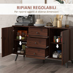 Modern Sideboard in Wood and Chipboard with 2 Cabinets and 3 Drawers, 127x40x76 cm, Brown and Black