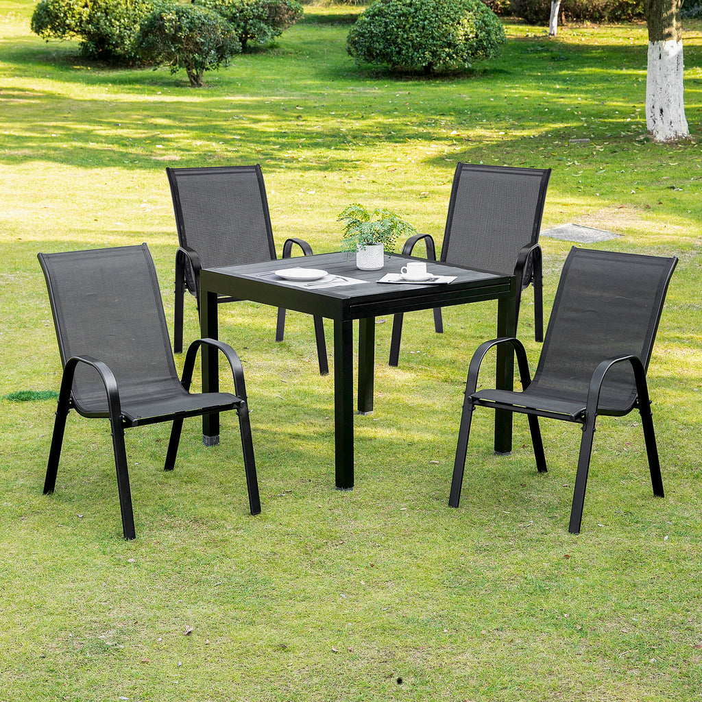 Garden Chairs Set of 4 Pieces with Armrests, in Metal and Breathable Fabric, 70x54x90cm, Black