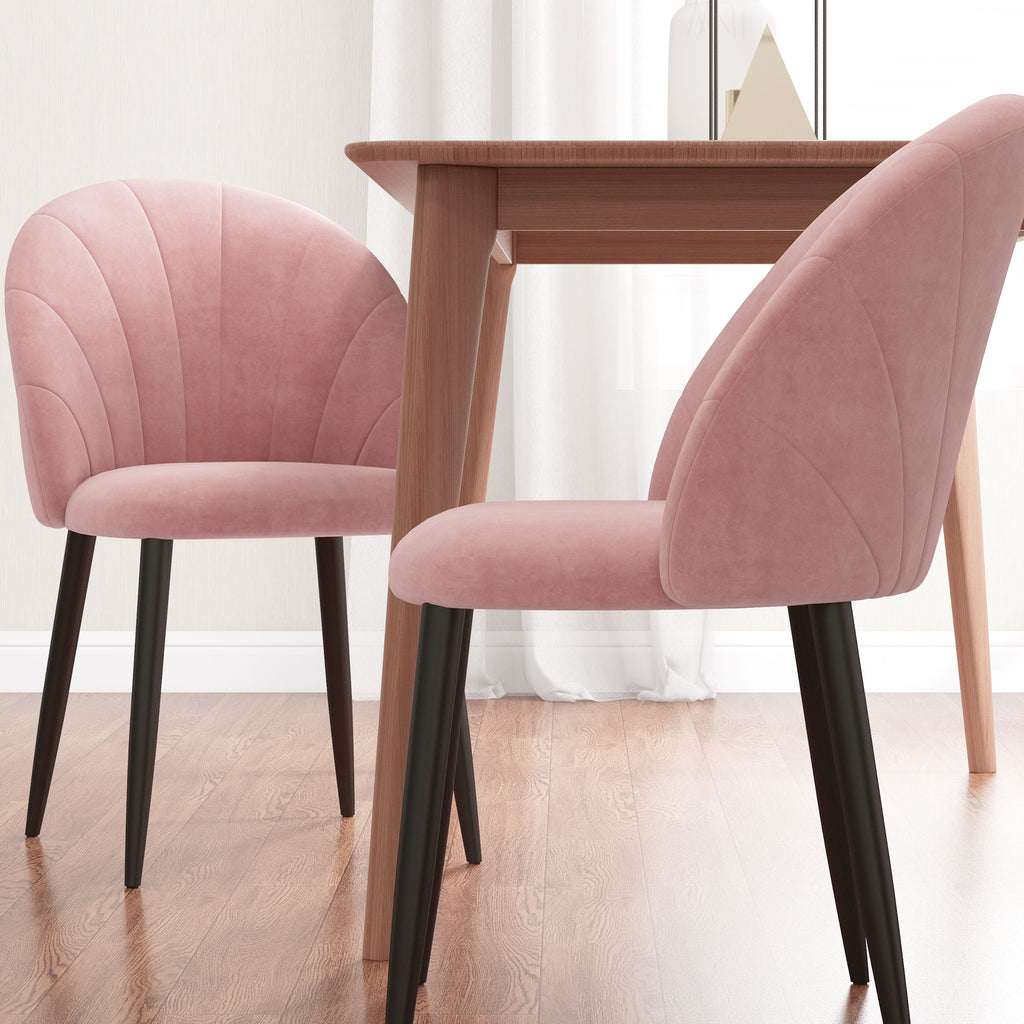 Set of 2 Nordic Style Upholstered Dining Chairs in Metal and Velvet, 52x54x79cm, Pink