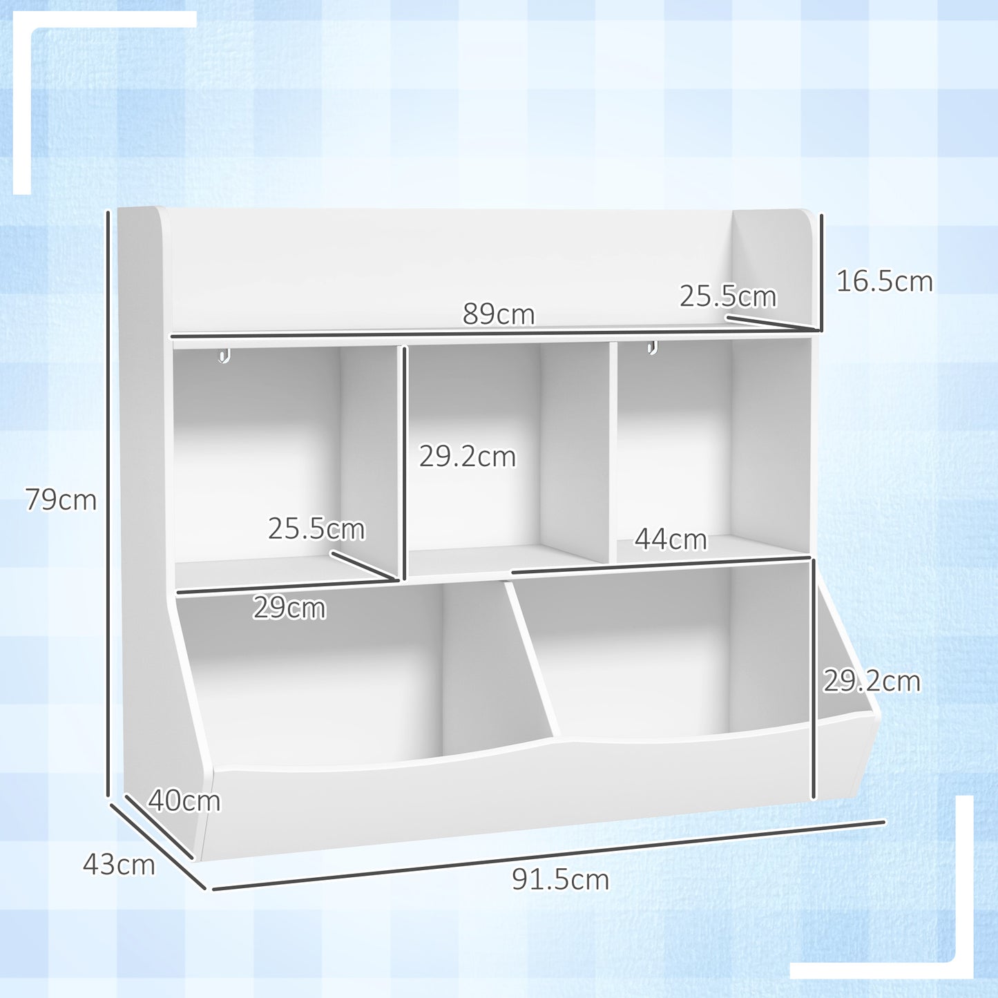 HOMCOM 3-Tier Children's Toy Cabinet with 5 Wooden Compartments, 91.5x43x79cm, White - Borgè