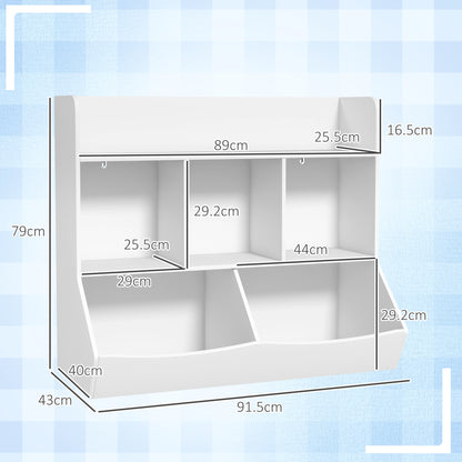 HOMCOM 3-Tier Children's Toy Cabinet with 5 Wooden Compartments, 91.5x43x79cm, White - Borgè