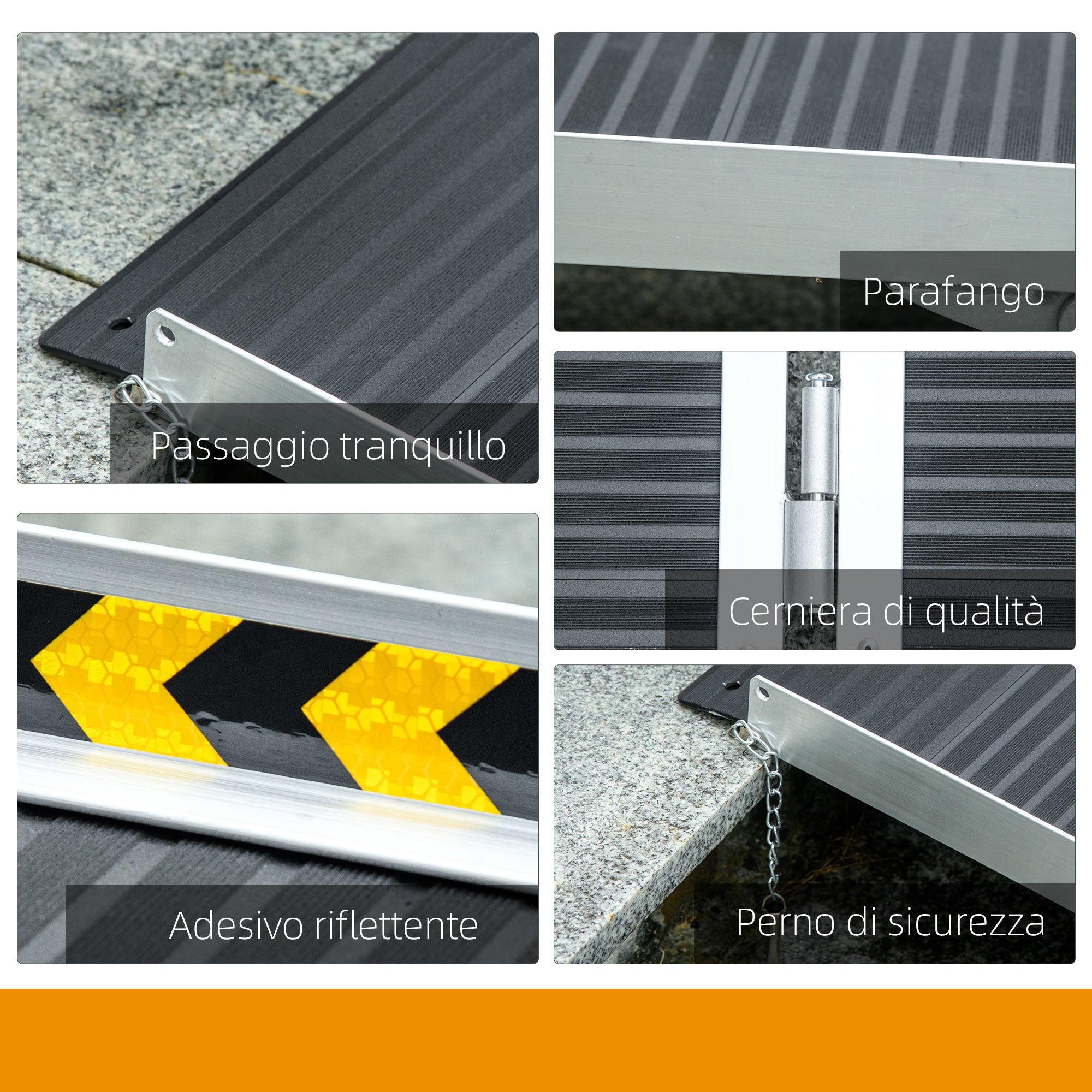 Folding Aluminum Wheelchair Ramp with Deflectors and Stickers, 91 x 73.6 x 5.1 cm, Black