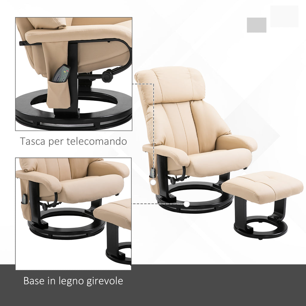 HOMCOM Reclining Massage Relaxing Chair with Footrest and Remote Control, 76x80x102 cm Cream