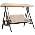 3-Seater Swing with Adjustable Roof, Cup Holder and Cushions, in Metal and Polyester, 208x121x172 cm, Beige