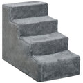 Portable 4-Step Dog Stairs, Removable Flannel and Chipboard, 60x35x44 cm, Grey