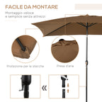 Outsunny 2x3m Rectangular Garden Umbrella with Crank and Adjustable Angle, Coffee